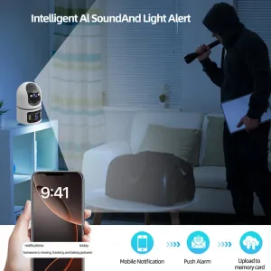 4MP 5G Dual Band Dual Lens WIFI Wireless Security Camera PTZ Panoramic View Color Night Vision AI Human Detection Eseecloud APP 2 Way Audio Indoor IP Camera