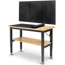 ENJOYWOOD WB0101-Plus 48 Inch Workbench with Pegboard & Rubber Pad / Adjustable Height / 2000 LBS Load Capacity / Power Outlet for Woodworking Garage Workshop Office Shop