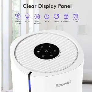 US Direct ECOWELL EAP250W HEPA Air Purifier for Home Bedroom, Remove 99.97% Dust Pollen Odors Pet Dander, Large Room Air Purifiers for Office Desk Kitchen Living Room