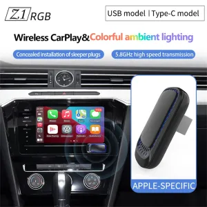 Wooboobox Z1RGB Wireless Carplay Android Auto Adapter Smart Box Plug And Play Bluetooth WiFi Fast Connect Universal For Wired Apple Carplay Cars