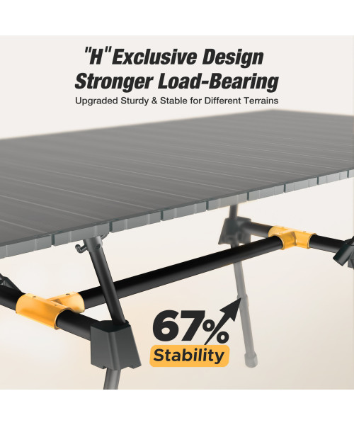 Warmounts HT1 Folding Camping Table Adjustable Heights 35"/49" Wide Portable Camping Table, Aluminum Roll-up Camping Table w/ Carrying Bag for Picnic, Grill, Fishing, Beach, Suitable for 2-4/ 4-6People