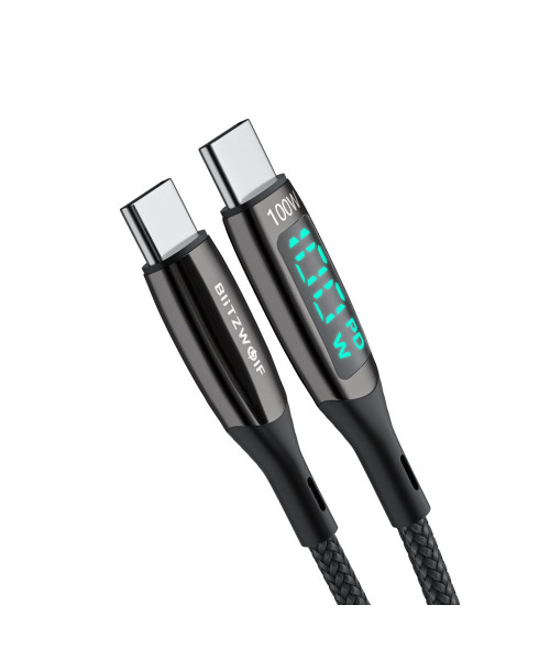 BlitzWolf BW-TC23 100W 5A LED Display Type-C to Type-C Cable PD3.0 PPS QC4.0+ QC3.0 Fast Charging Data Transfer Cord Line For Samsung Galaxy S22 Note 20 For iPhone 15 For iPad Pro 2021 MacBook Air Xiaomi Mi12 Huawei P50