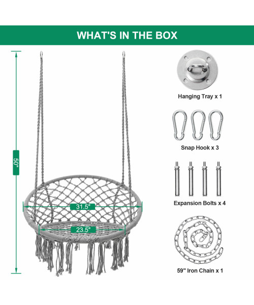 Garpans Hammock Chair Patio Hanging Swing Chair Max 330 Lbs With Mounting Hardware For Indoor and Outdoor Patio Garden