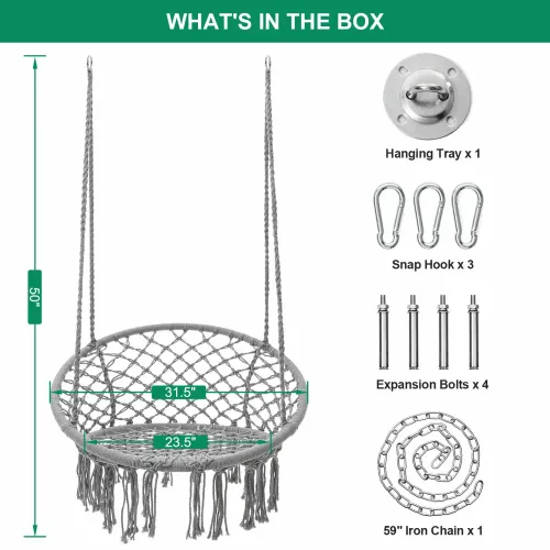 Garpans Hammock Chair Patio Hanging Swing Chair Max 330 Lbs With Mounting Hardware For Indoor and Outdoor Patio Garden