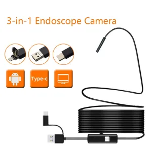 7mm Smartphone Endoscope Camera 3 IN1 Micro USB Type C Borescope Camera Waterproof LED Car Inspection For HUAWEI XIAOMI PC Soft Cable