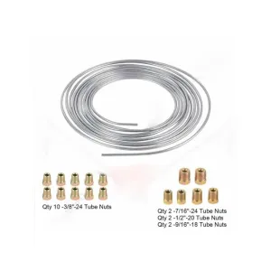 25Ft Coil Roll of 3/16"OD Steel Zinc Brake Line Fuel Tubing Kit with 16 Fittings Replacement Accessories