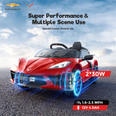 Funtok GT01A 12V 4.5AH 60W Kids Electric Ride on Car Licensed Chevrolet Corvette C8 4km/h Max Speed Safety Rechargeable Powered Electric Truck for 3-6 Years Old Kids with Wireless Remote Control Bluetooth LED Headlight Music Player