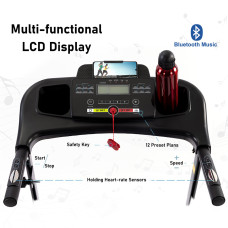 Bominfit JK1609A Folding Treadmill 2.5HP Motor 12km/h Max Speed 120kg Weight Capacity 14 inch Running Belt bluetooth Music LED Display Installation-free Fitness for Home Gym Workouts