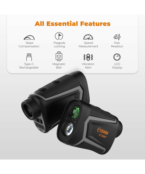 Direct CIGMAN Precision Golf Rangefinder with 850 Yards Range and Slope Compensation Accurate Laser Distance Measuring Device Rechargeable Li-ion Battery High Definition LCD Display Portable Golf Hunting Climbing Bird Watching