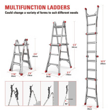 Ecomax Folding Ladder, 13 ft Aluminum Extension Ladder, 300 lbs Load Capacity, Portable Telescoping Ladder with Non-Slip Rubber, Multi-Position Step Ladders, for Working EM4X3L2, Silver