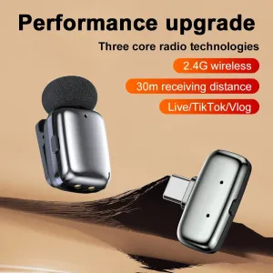 H68Mini 2.4G Wireless Lavalier Microphone 360 Omnidirectional Sound Pickup DSP Noise Cancelling for iPhone Series Android Type-C Smartphones Live Recording Interview Vlogging Plug and Play