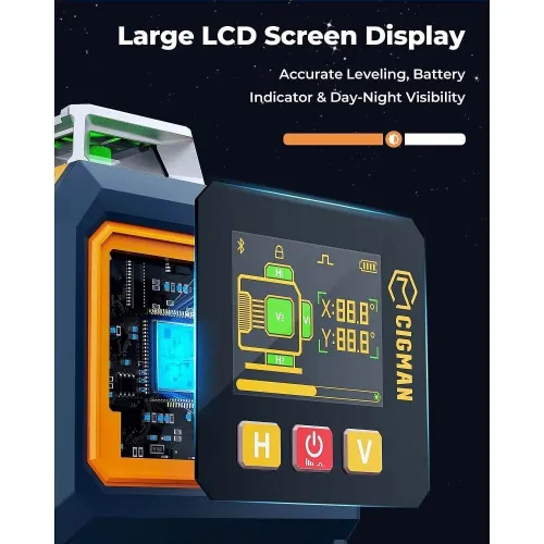 CIGMAN CM-S04 16 Lines Green Beam Laser Level 4x360 Self Leveling LCD Display 30m Range Rechargeable Battery IP54 Outdoor Pulse Mode Tool