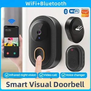Tuya Smart Video Doorbell Wireless WiFi Two-Way Video Talk Voice Change Intercom Infrared Night Vision IP65 Waterproof 800mAh Battery Smart Life APP Wireless Visual Doorbell
