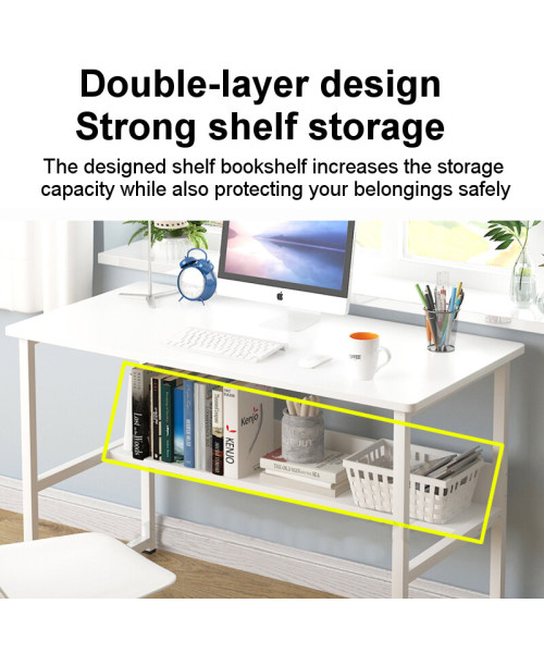 Office Computer Desk 43.3" Large Desktop with Storage Rack for Home Office