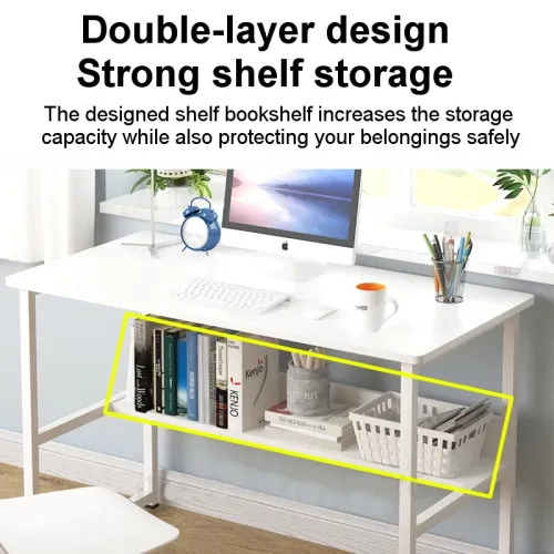 Office Computer Desk 43.3" Large Desktop with Storage Rack for Home Office