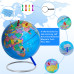 9 INCH World Globe for kids & adult, Classroom & Office Desk, Small Educational Globe with iron Stand for Kids Learning, HD colorful World Map, Magnetic Push Pins & magnifier & handkerchief, 360 Horizontal Rotation Homeschool World Globe B