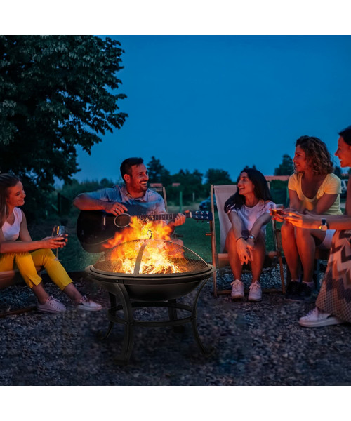 SINGLYFIRE 22 inch Fire Pit for Outside Outdoor Wood Burning Pit Steel Firepit Bowl BBQ Grill for Patio Camping Backyard