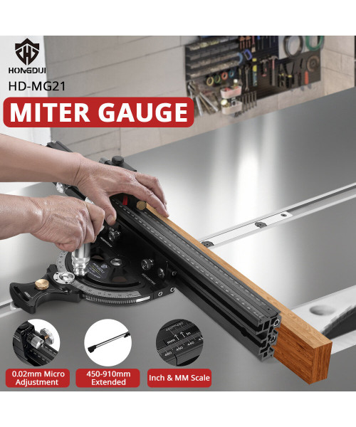 HONGDUI HD-MG21 Precision Miter Gauge For Table Saw With Extended Fence And 0.02mm Micro Adjustable Flip Stop Router Table Precision Angle Setting