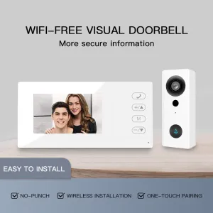 WF006-KP2 Video Doorbell 4.3 Inch IPS Screen Two Way Intercom Night Vision Wireless Installation Secure Connection Long Range Visual Doorbell