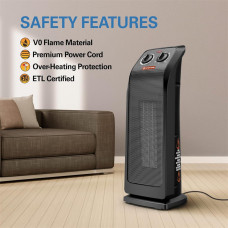 ECOWELL 18" Tower Heater for Indoor Use, 1500W Fast Heating Ceramic Electric Heater with Thermostat, 3 Modes, Tip-Over Protection, 60 Oscillating Portable Space Heater for Office Bedroom EHT180