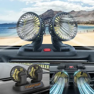 12V Dual-Head Car Fan Cooling Fans 360 2 Speed Adjustable Mini Size Five-blade Strong Wind with Parking Number Plate For Auto Cooler