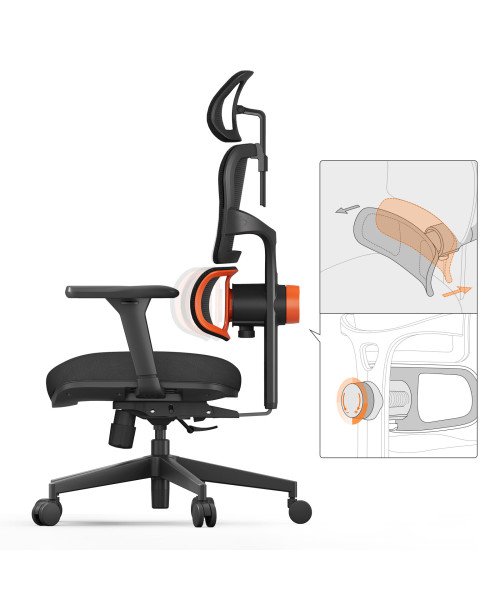 NEWTRAL NT001 Ergonomic Office Chair High Back Desk Chair Standard Version with Unique Adjustable Lumbar Support Adjustable Backrest and Seat Pan Depth Tilt Function Headrest 3D Armrests Computer Chair Black
