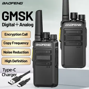 2pcs Baofeng BF-V12D GMSK Digital Analog Walkie Talkie 1-10KM Long Range 16CH Encrypted Call Noise Reduction HD Type-C Charging 1500mAh Battery Two-way Radio