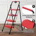 Portable Folding Ladder Red 4 Step Anti-Slip Wide Pedal Versatile Use for Home Office Garden