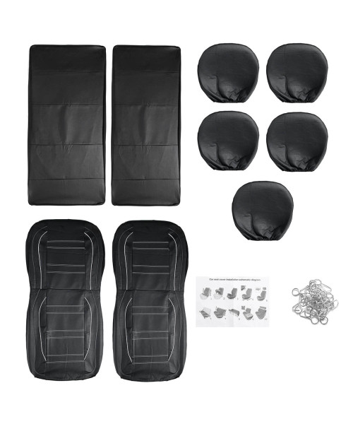 Universal 5 Seater Car Full Seat Covers Protector Cushion Front Rear PU Leather