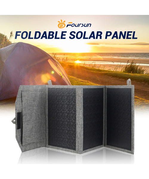 Foursun 12V 21W Portable Solar Panel with USB Type-C Fast Charging Charger Foldable for Hiking Camping Mobile Phones