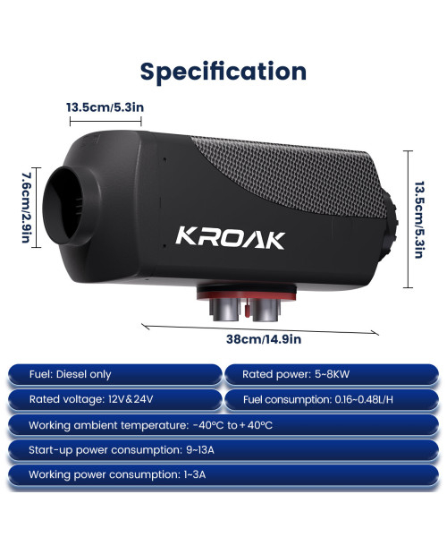 KROAK F1 5-8KW 12V 24V Split Car Parking Heater Knob Remote Switch Smart With Muffler
