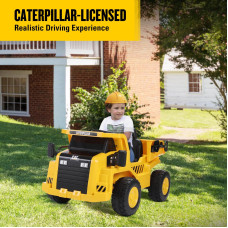 FUNTOK DT01A 12V 7AH Licensed Caterpillar Kids Ride on Truck Car 4km/h Max Speed Safety Rechargeable Powered Electric Car for 3-6 Years Old Kids with Shovel Remote Control Bluetooth MP3 Player