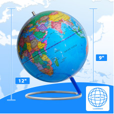 9 INCH World Globe for kids & adult, Classroom & Office Desk, Small Educational Globe with iron Stand for Kids Learning, HD colorful World Map, Magnetic Push Pins & magnifier & handkerchief, 360 Horizontal Rotation Homeschool World Globe B