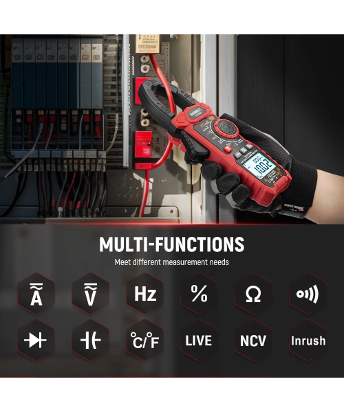 KAIWEETS HT208F Inrush Digital Clamp Meter True-RMS 1000A AC/DC Current 1000V AC/DC Voltage Frequency Resistance Capacitance Continuity Temperature NCV VFD LoZ