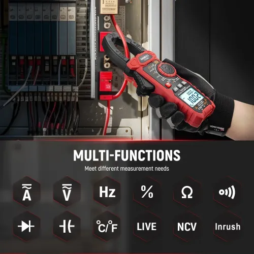 KAIWEETS HT208F Inrush Digital Clamp Meter True-RMS 1000A AC/DC Current 1000V AC/DC Voltage Frequency Resistance Capacitance Continuity Temperature NCV VFD LoZ