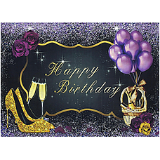 5x3FT 7x5FT 8x6FT Purple Rose Balloon Golden Happy Birthday Photography Backdrop Background Studio Prop - 0.9x1.5m