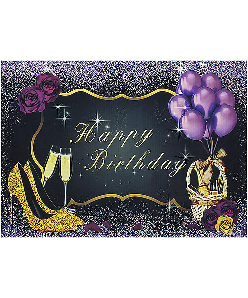 5x3FT 7x5FT 8x6FT Purple Rose Balloon Golden Happy Birthday Photography Backdrop Background Studio Prop - 0.9x1.5m
