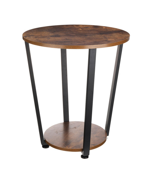Lusimo Industrial End Table Metal Side Table Laptop Desk Round Sofa Table with Storage Rack Easy Assembly Wooden Accent Furniture with Metal Frame ULET57X